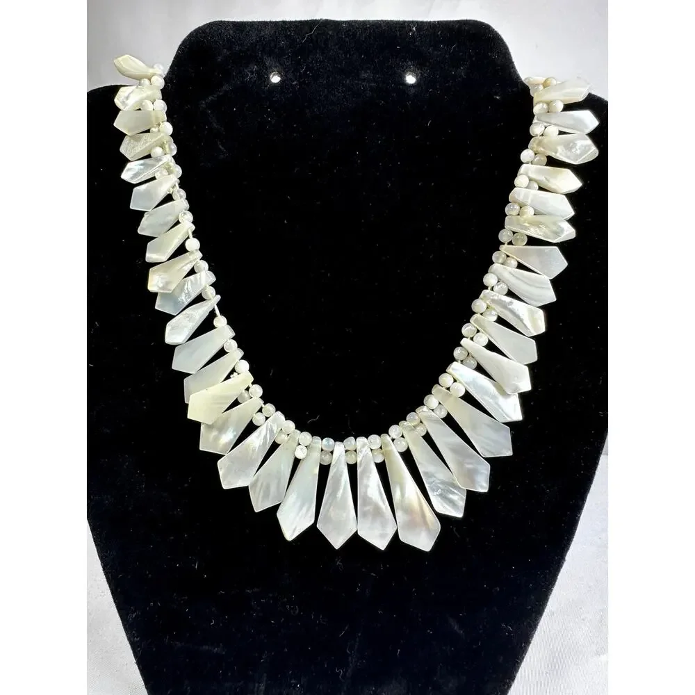 Vintage Mother of Pearl Shell Statement Necklace 16